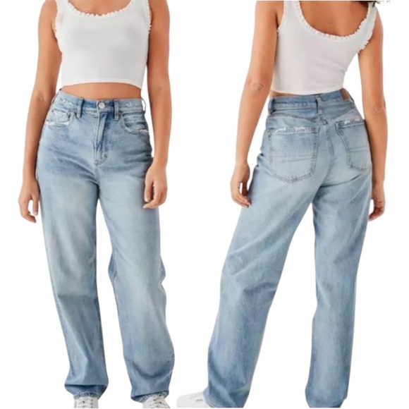 American Eagle Outfitters Denim - American Eagle Womens Baggy Jean Sz 8 Short High Rise Relaxed Light Wash